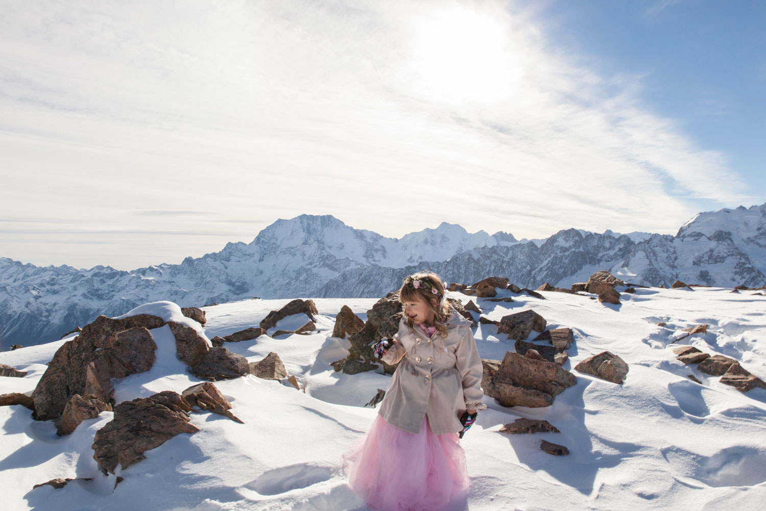 mount cook wedding little girl on mountain