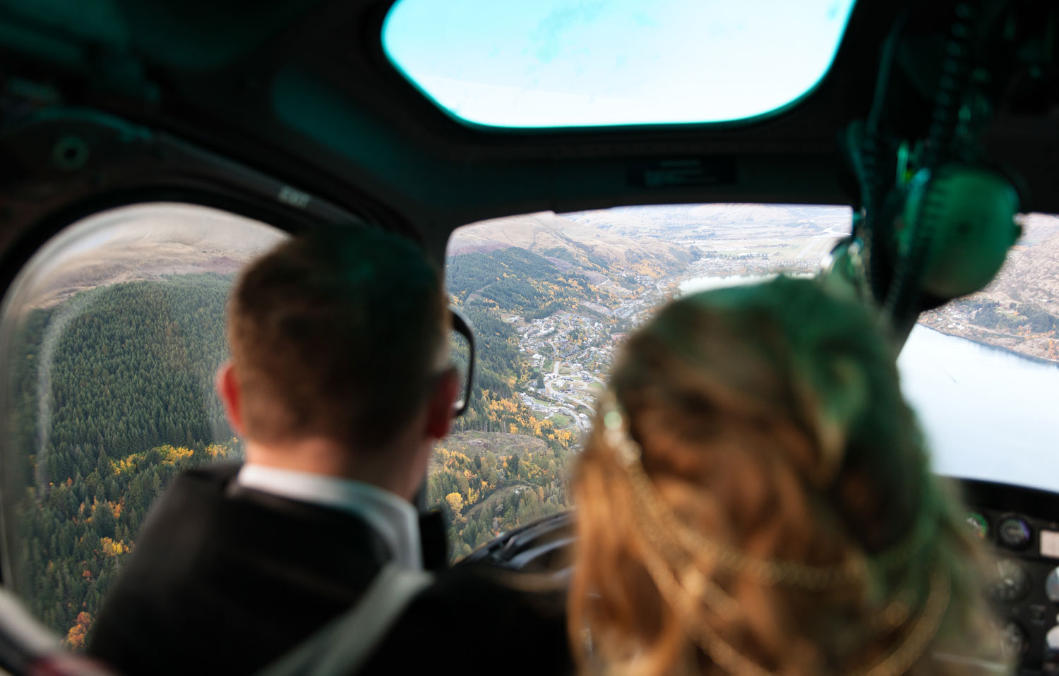 destination wedding returning helicopter flight