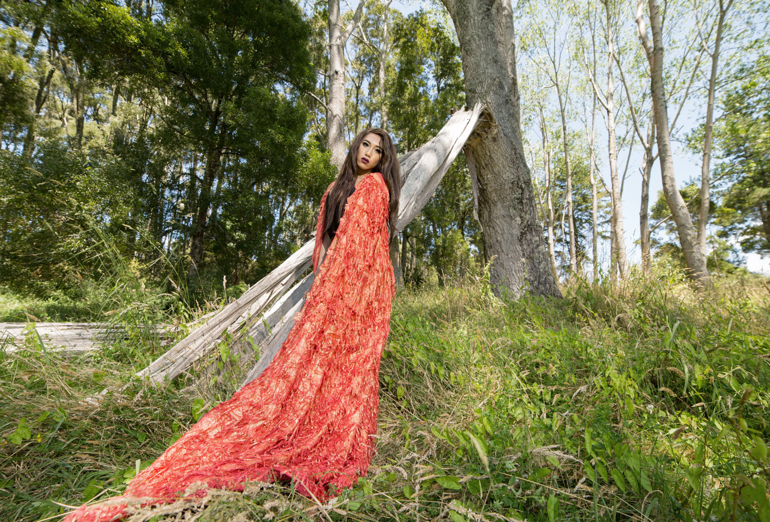 riverhead forest model leaning against tree