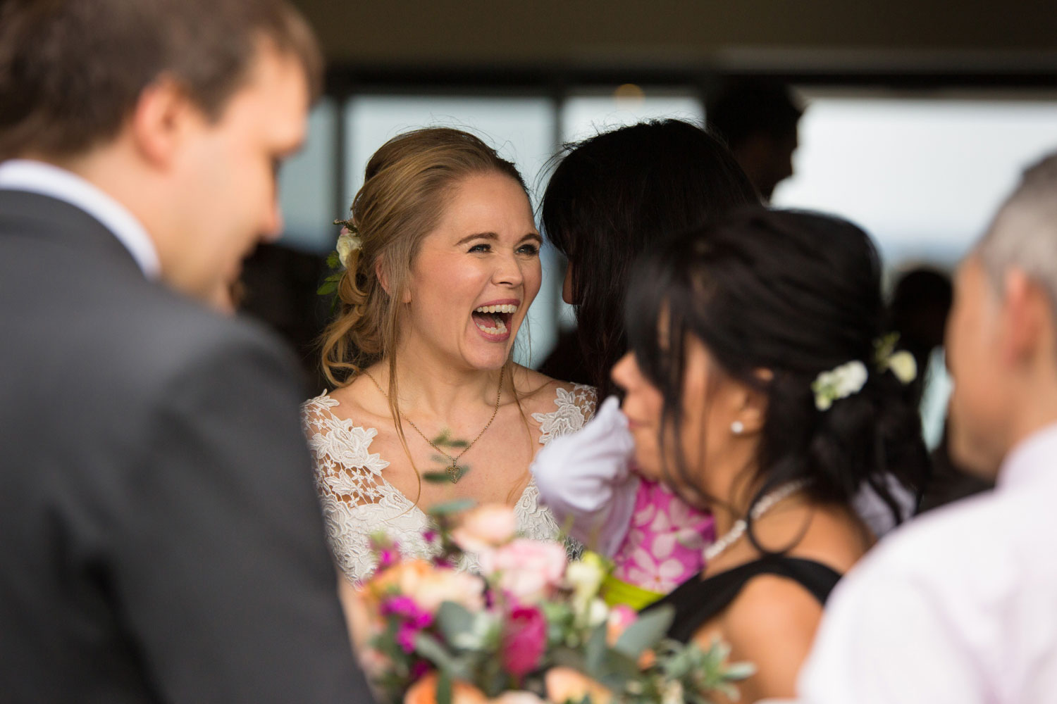 bay of islands wedding bride mingling with guests