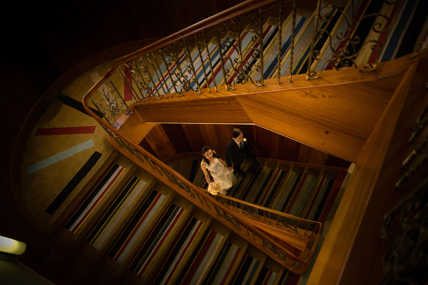 hotel debrett wedding couple walking stairs
