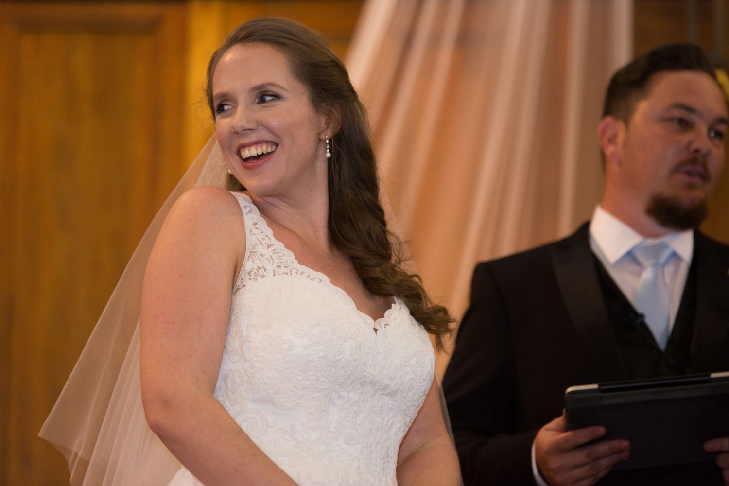 auckland wedding bride reaction during ceremony