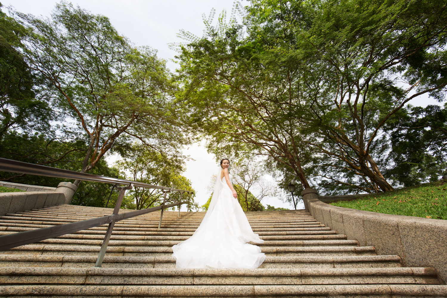 prewedding photoshoot singapore bride standing on stairs