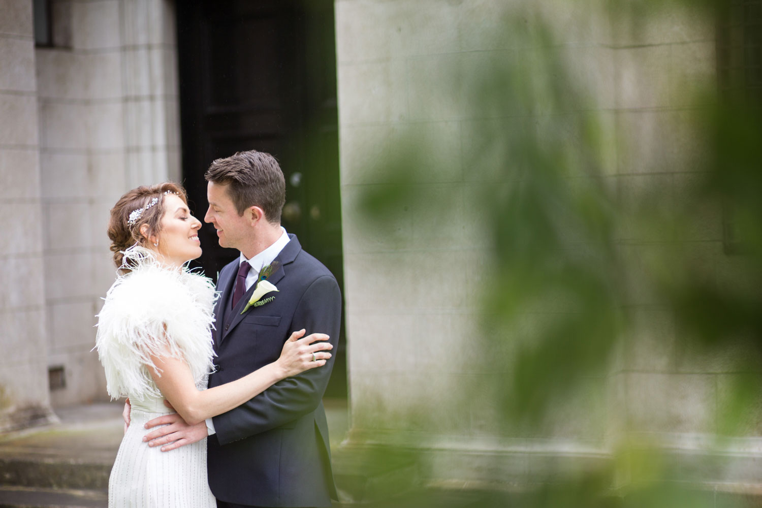 bride and groom kissing