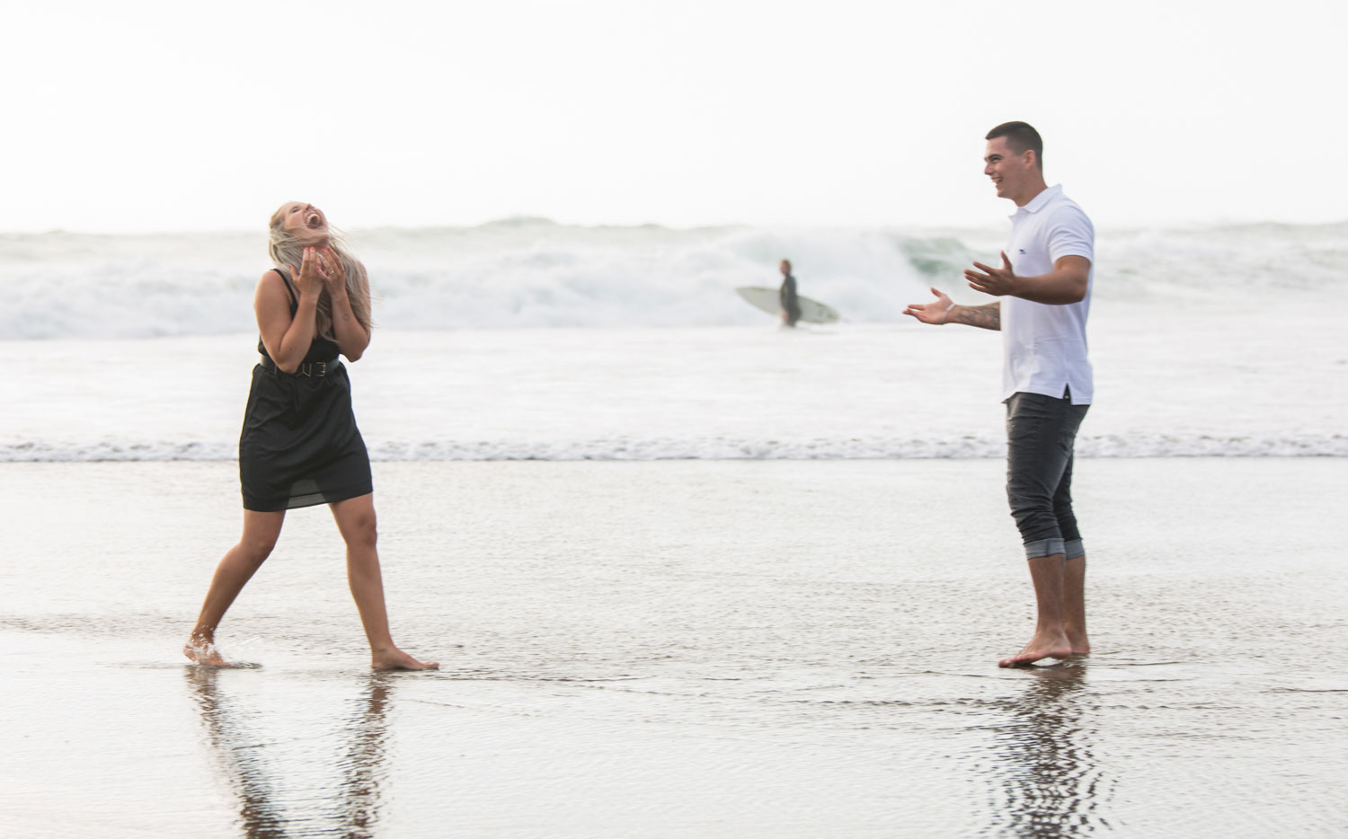 couple playing in water