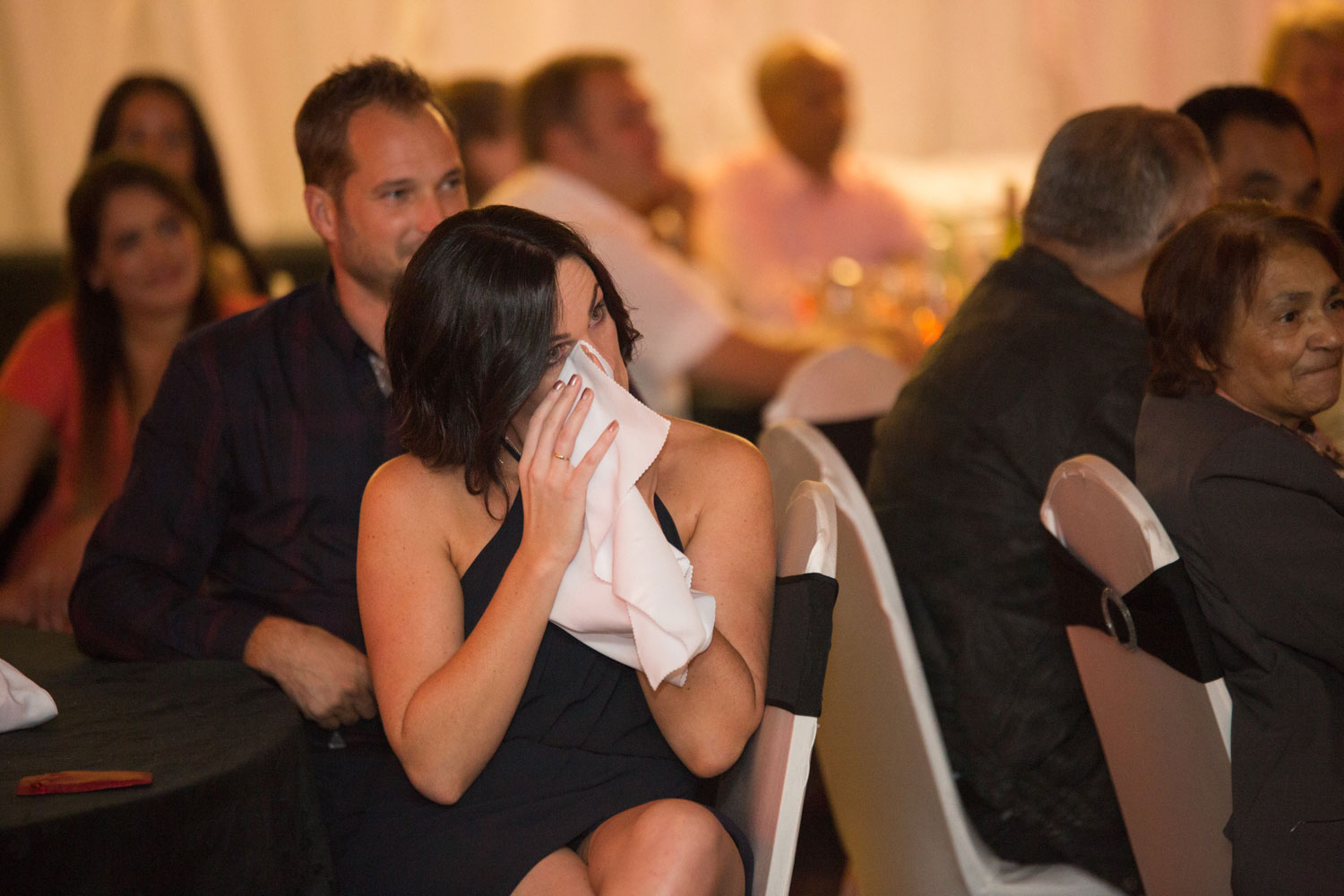 auckland wedding reception guest tearing up