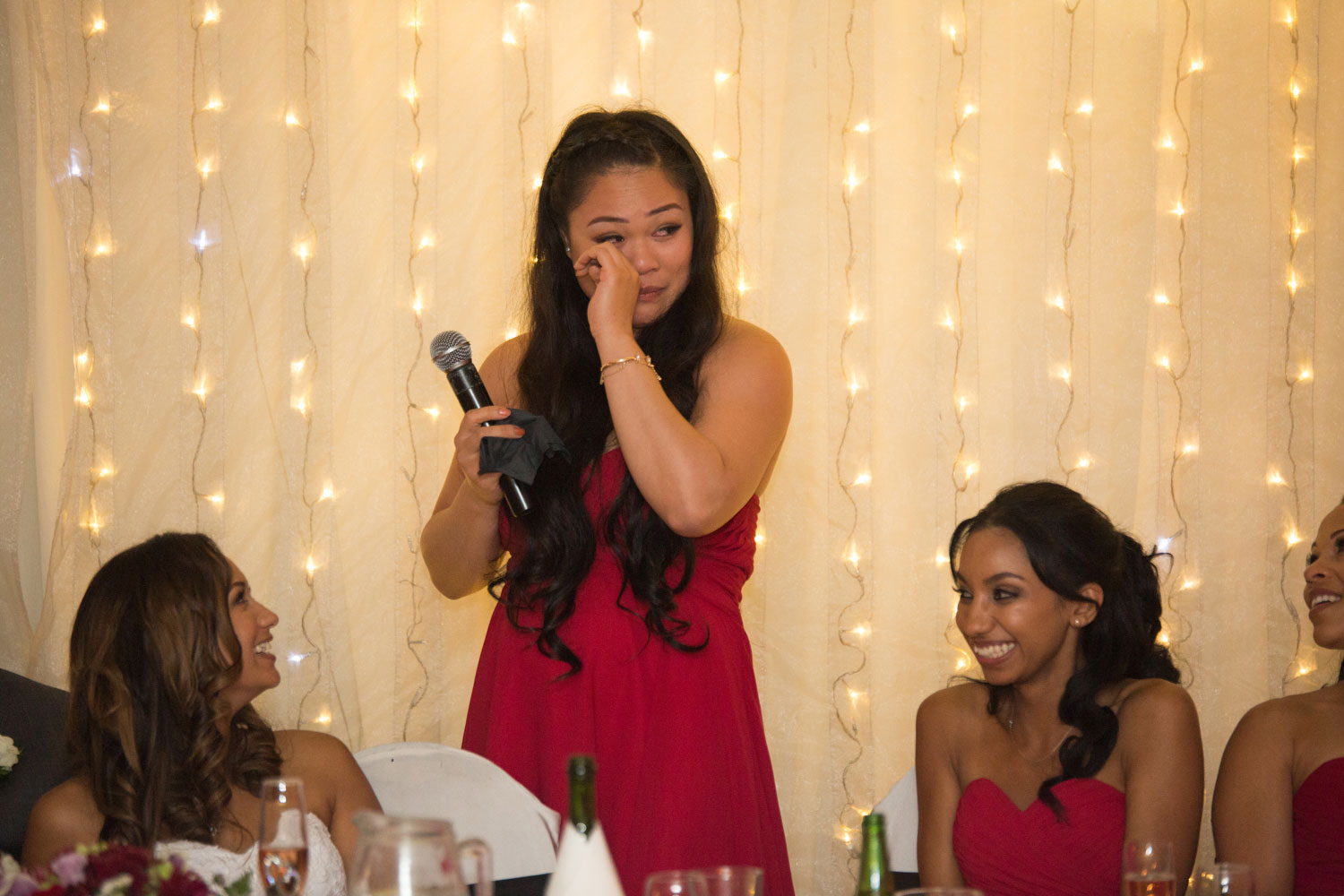 auckland wedding reception bridesmaid tearing up