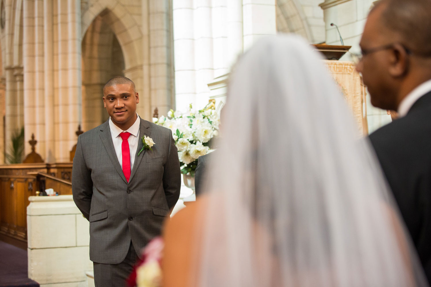 auckland wedding groom reaction to bride walking down the aisle