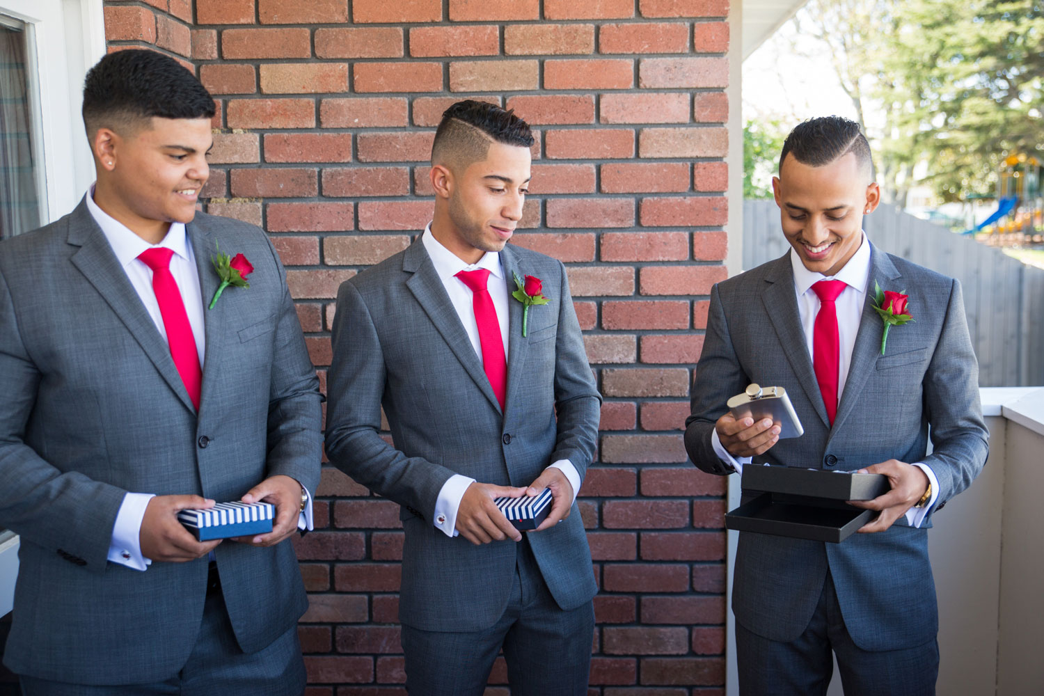 auckland wedding groomsmen laughing