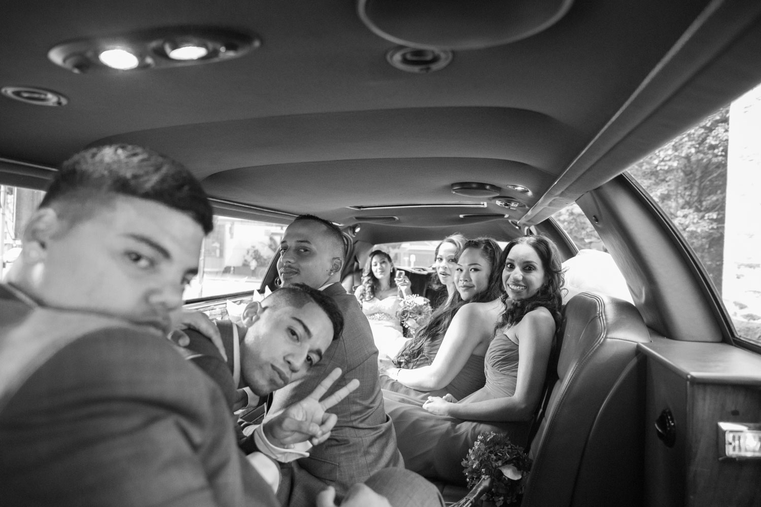 auckland wedding bridal party in the limo