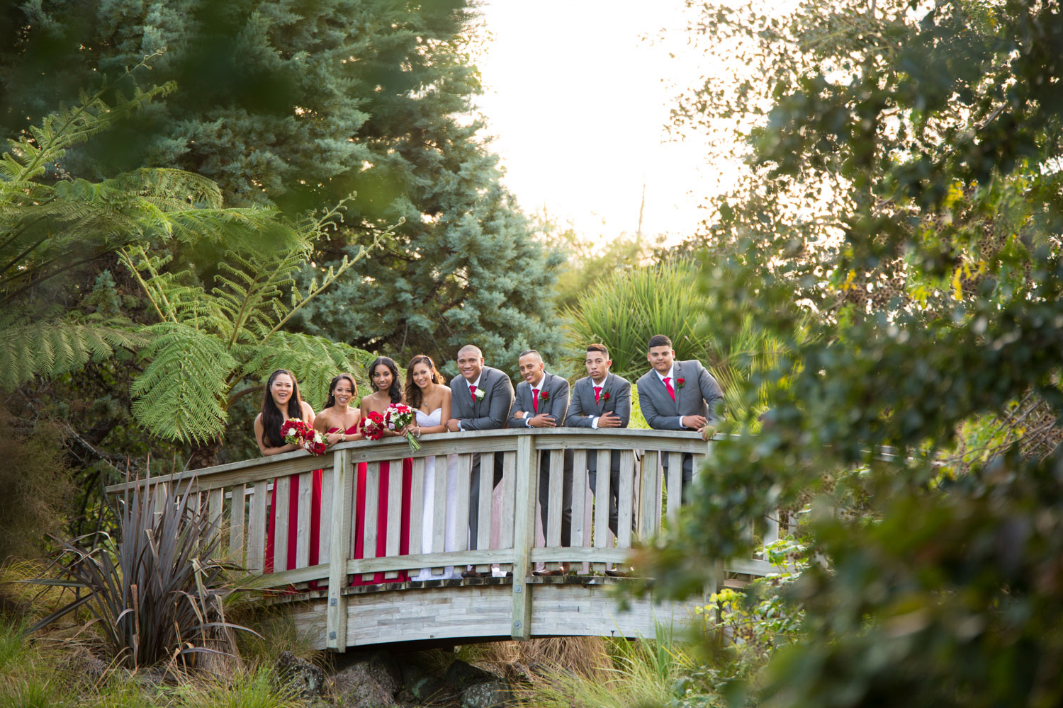 auckland wedding bridal party on bridge