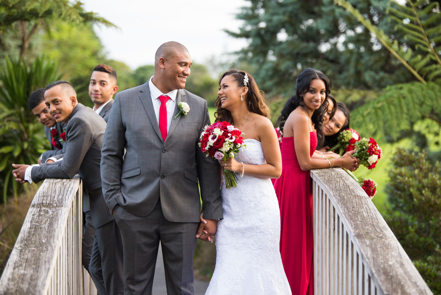 auckland wedding bridal party looking on