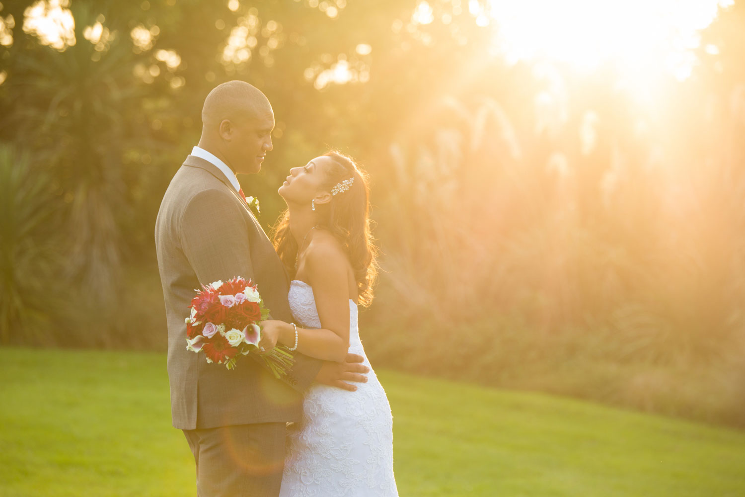 auckland botanic gardens wedding sunset couple photo