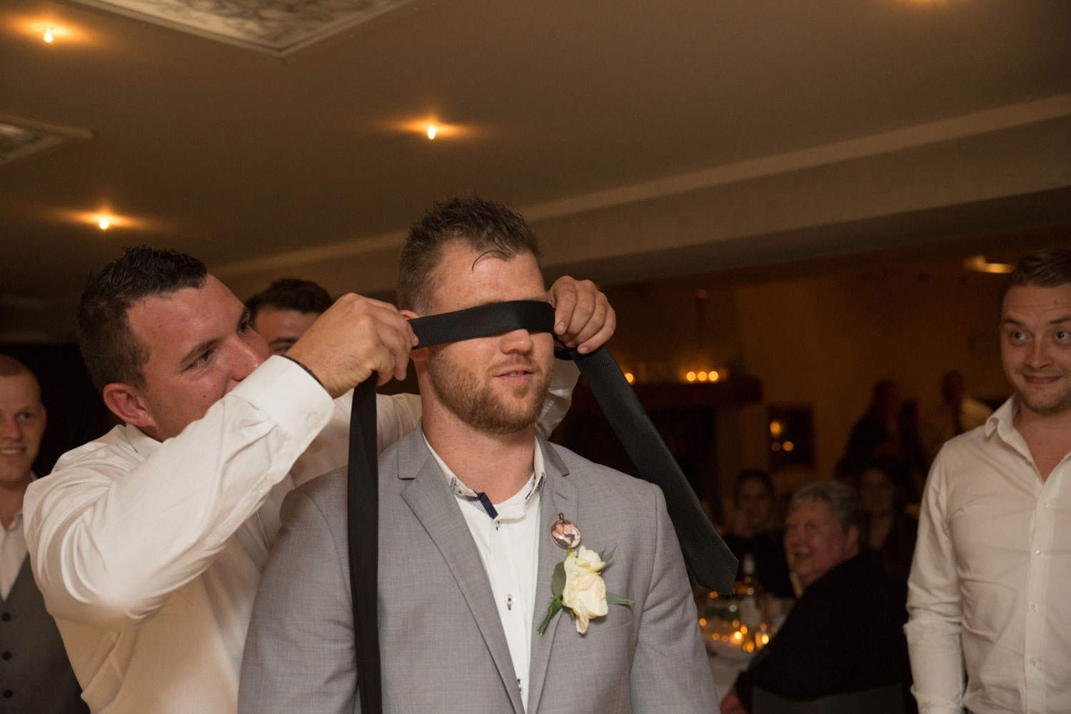 cassels wedding groom blindfolded