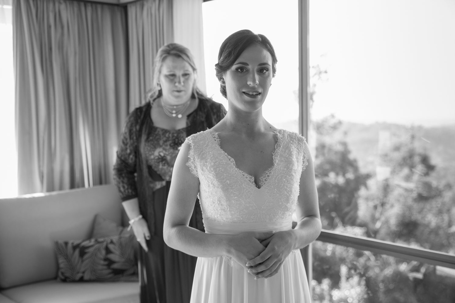 bride and her mother getting ready