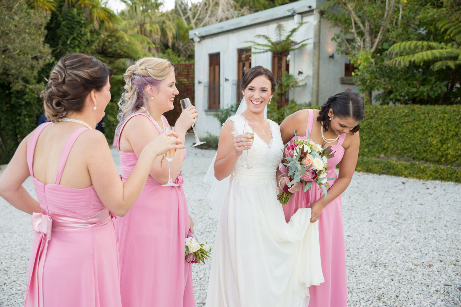 bridesmaids walking along cassels venue