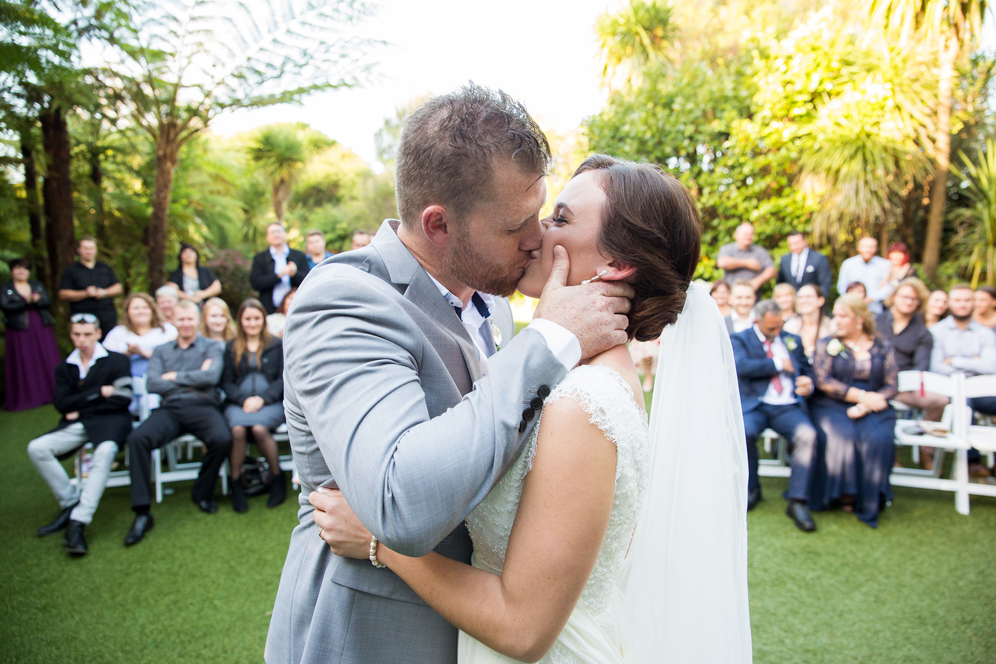 bride and groom kiss cassels wedding