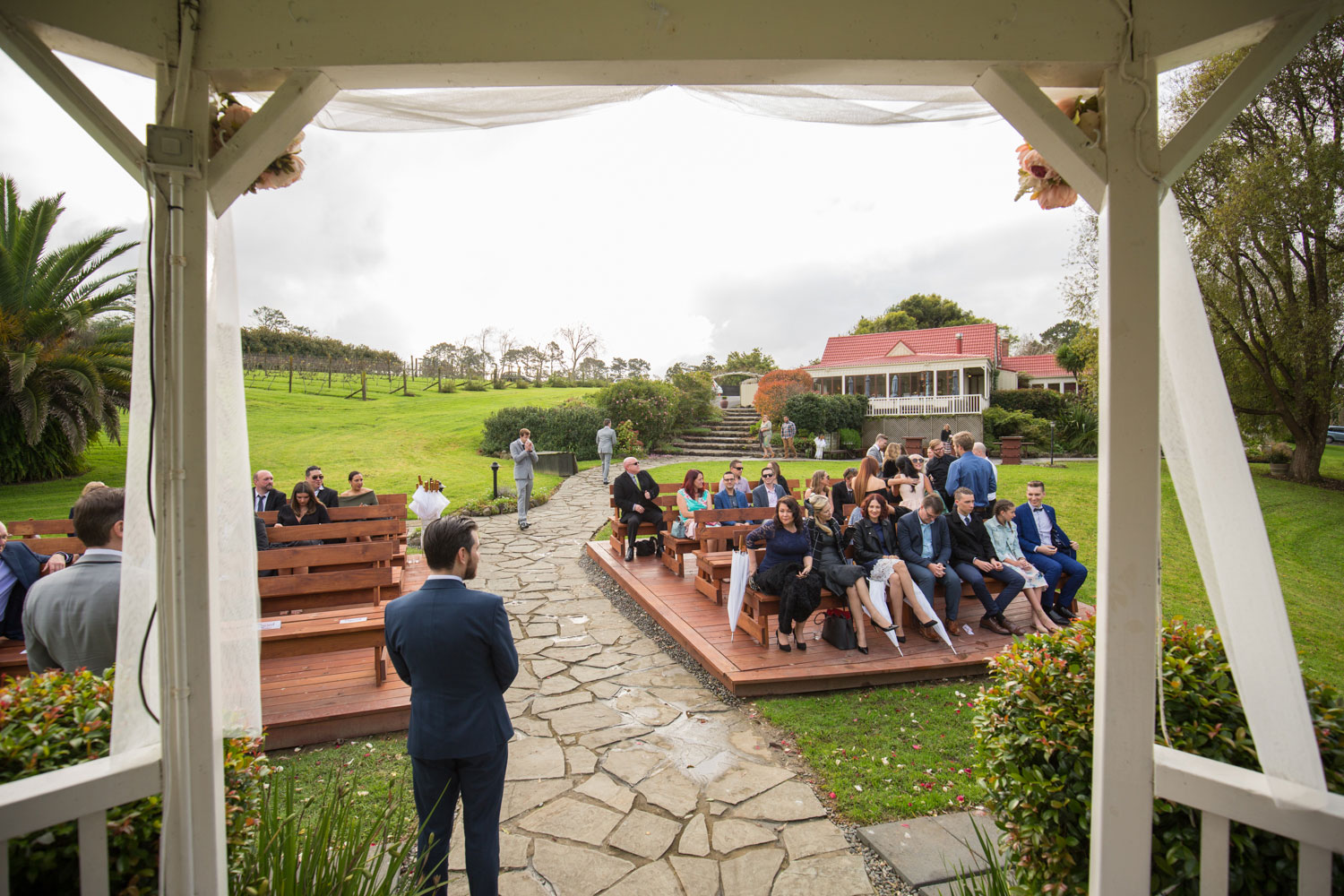 wedding guests arrive