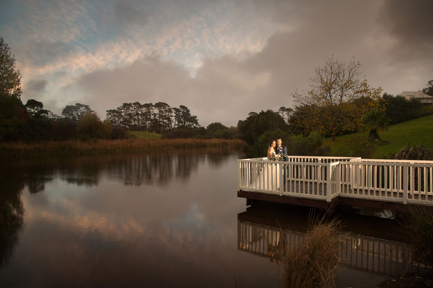 gracehill auckland wedding couple water reflection