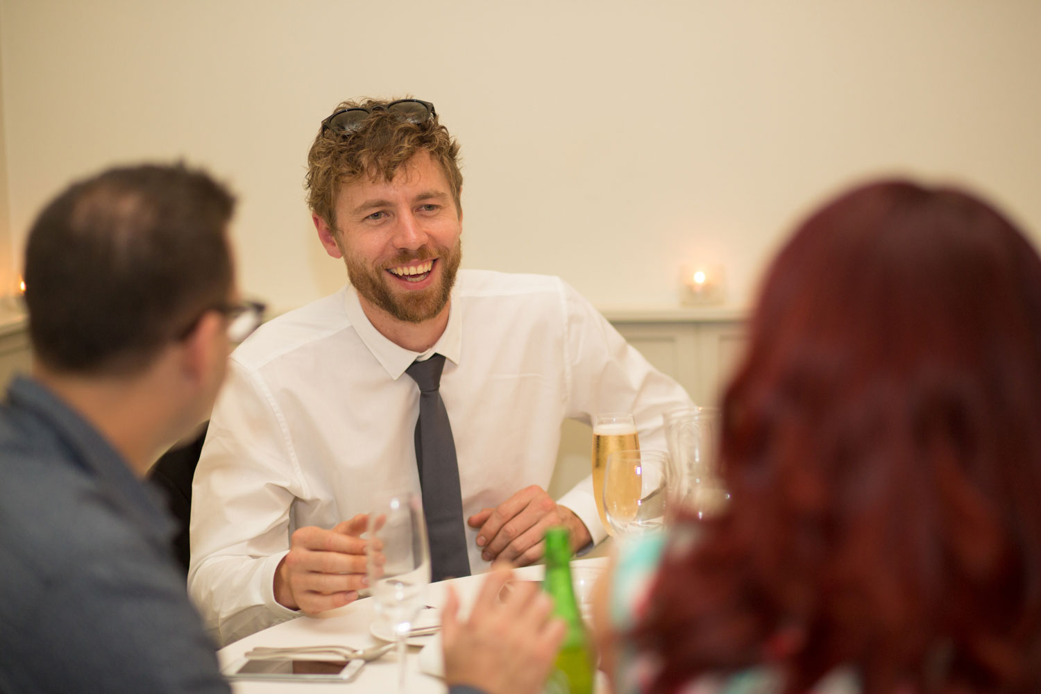 wedding guest smiling