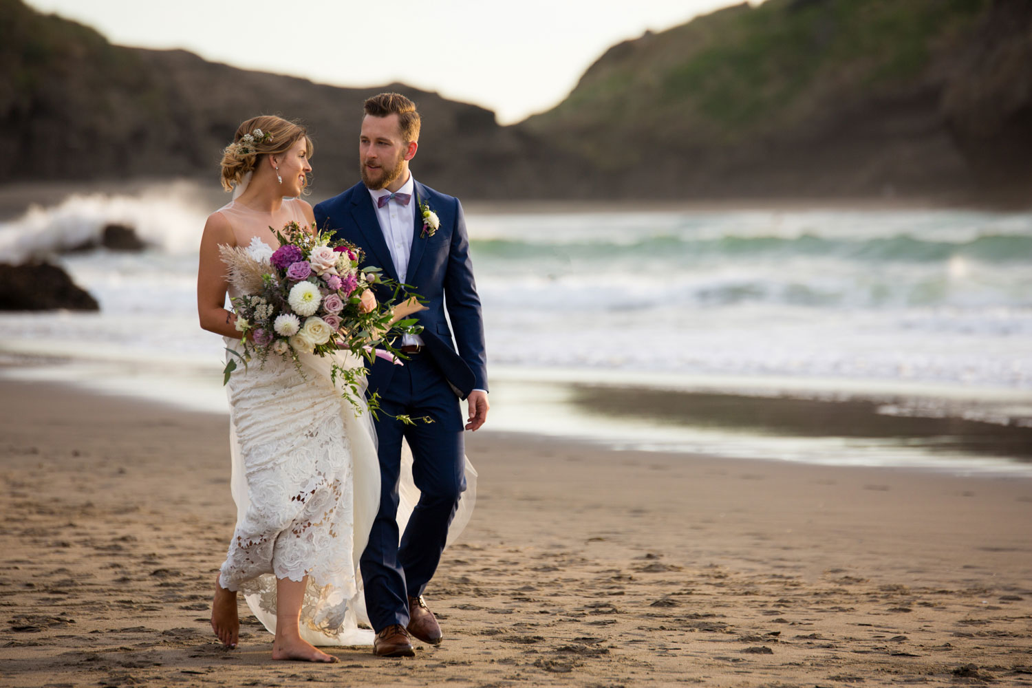 auckland wedding couple walking and talking