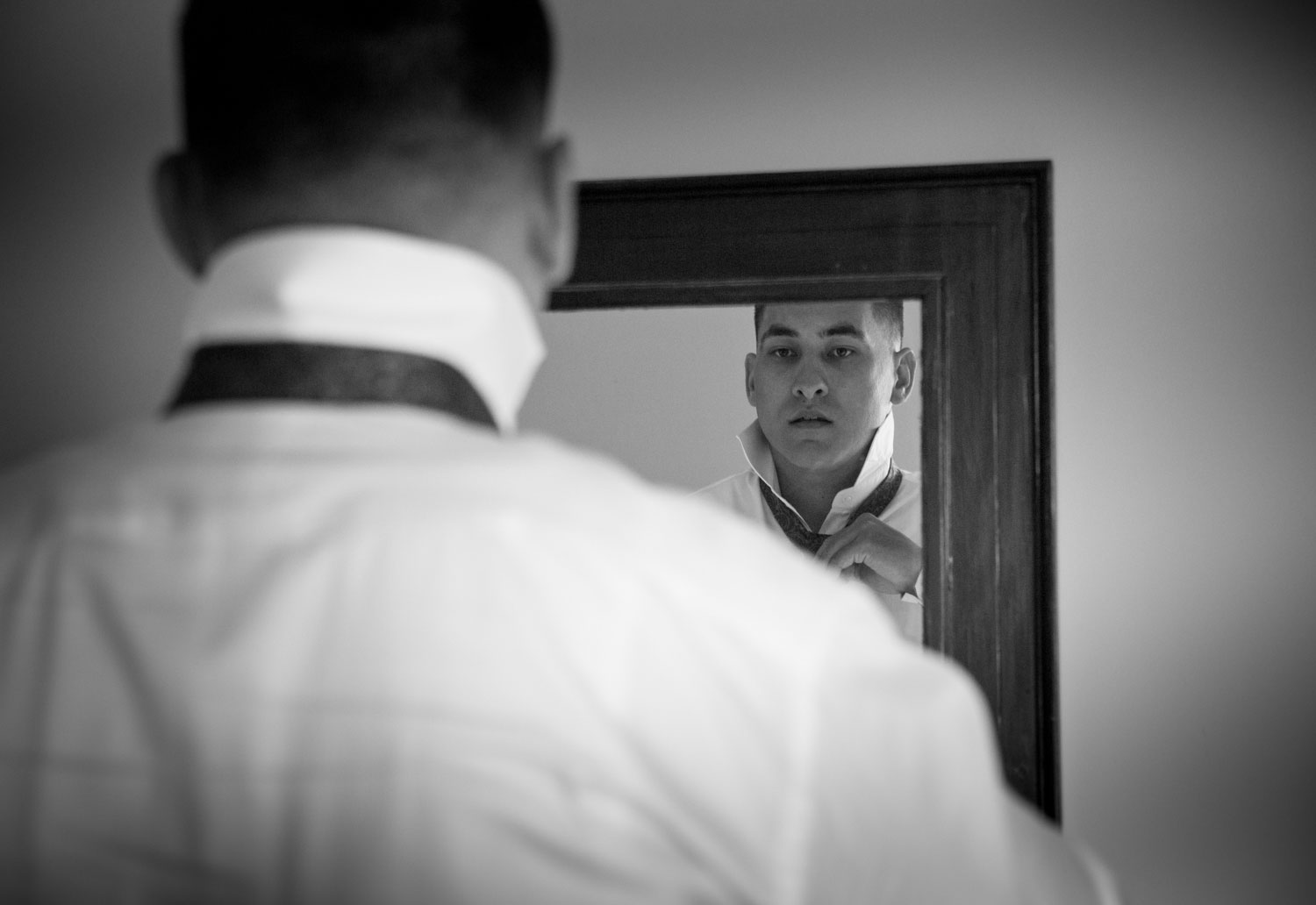 auckland wedding groom reflection in mirror