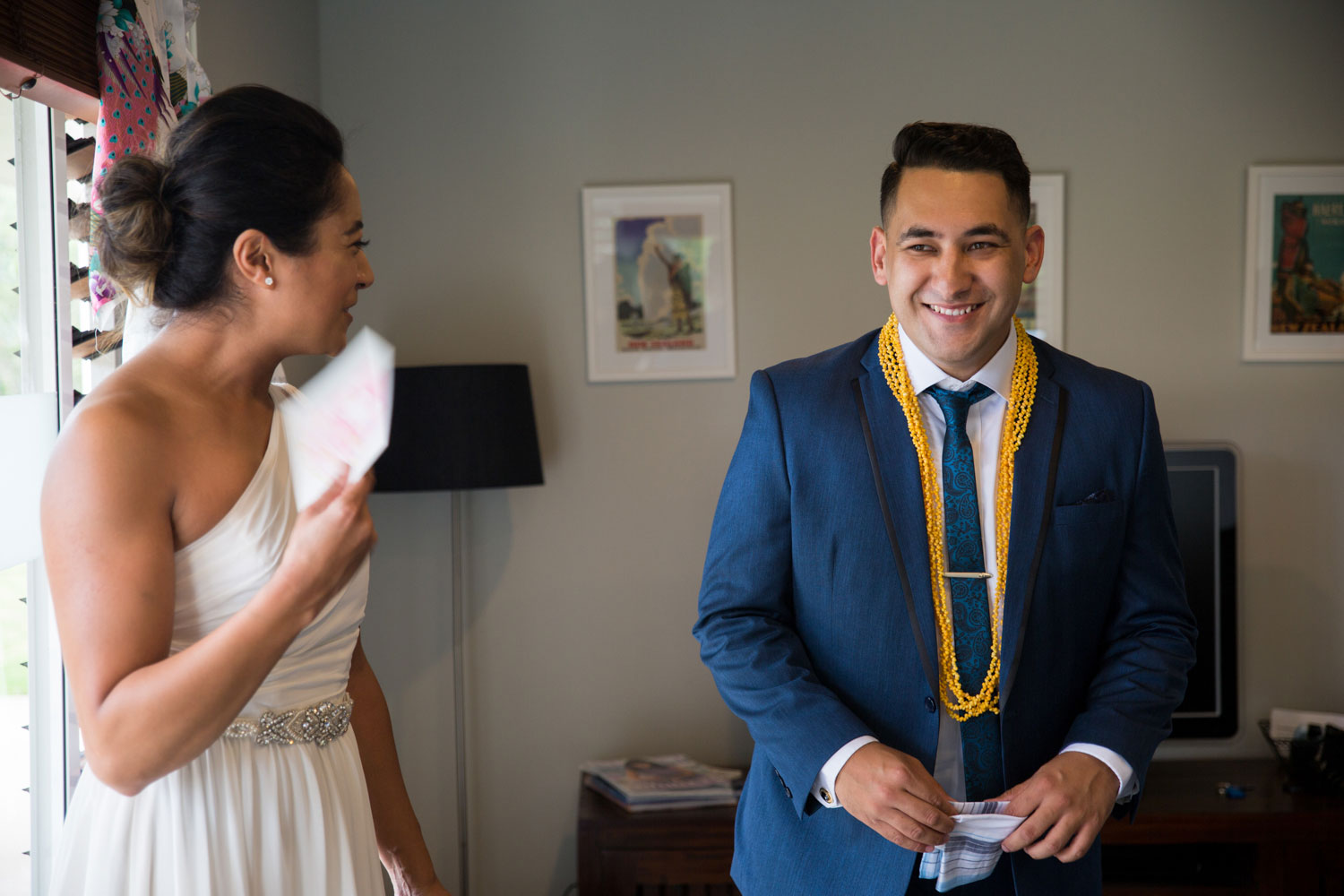 auckland wedding groom laughing