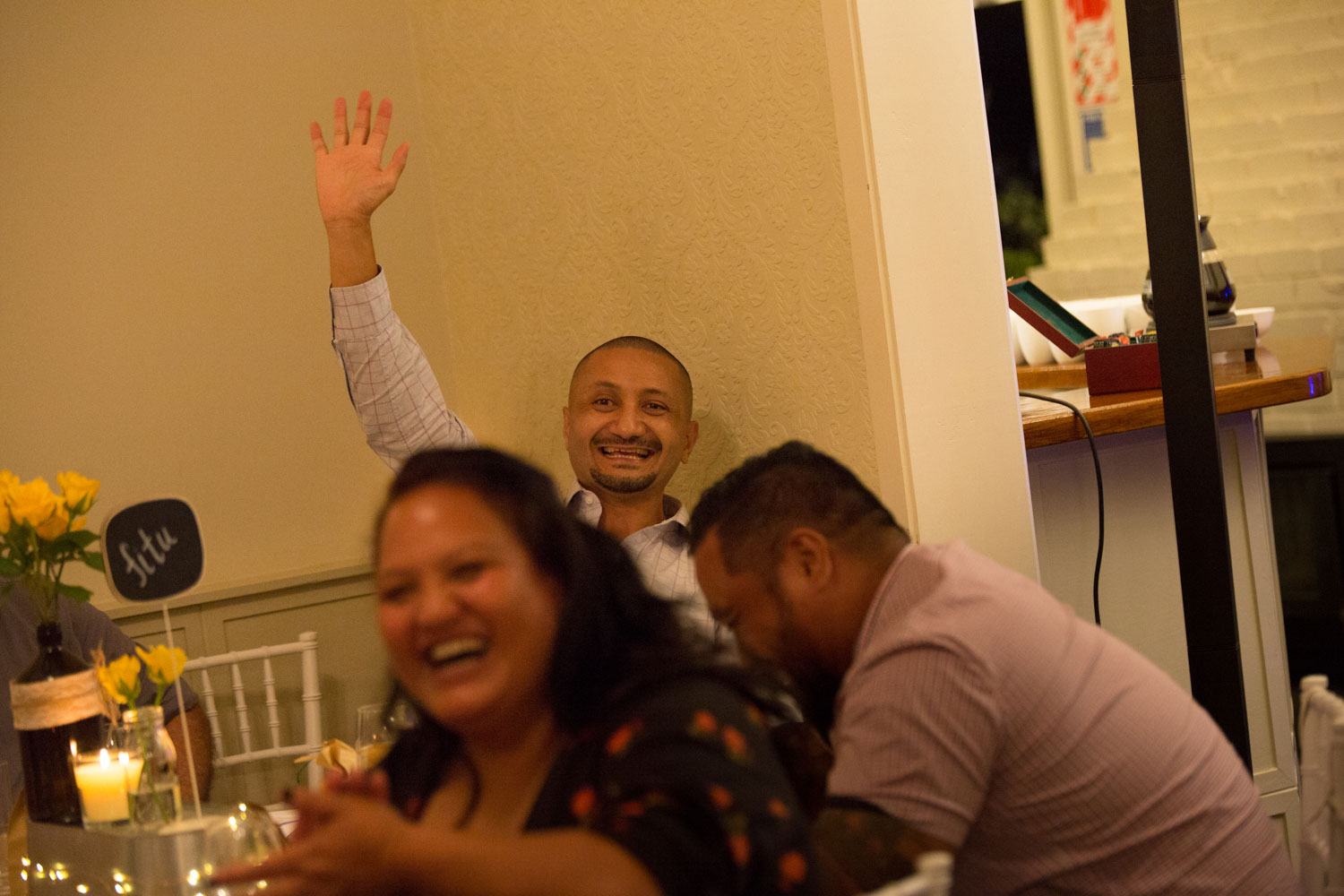 gracehill auckland wedding guest raising hands