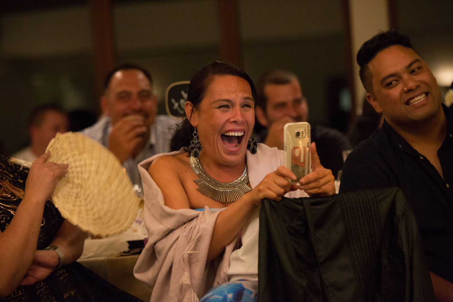 gracehill auckland wedding female guest laughing