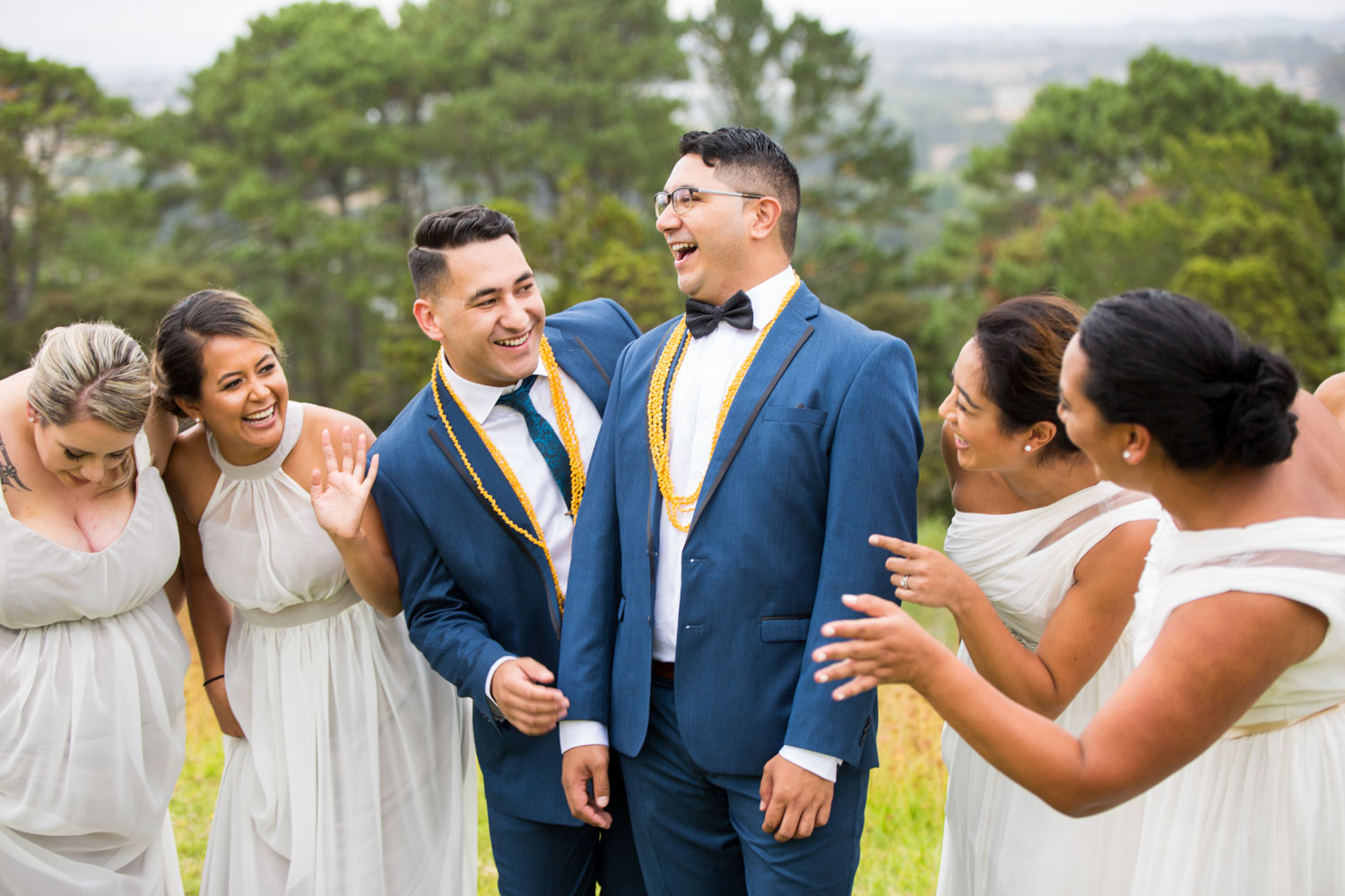 auckland wedding grooms and bridal party having fun