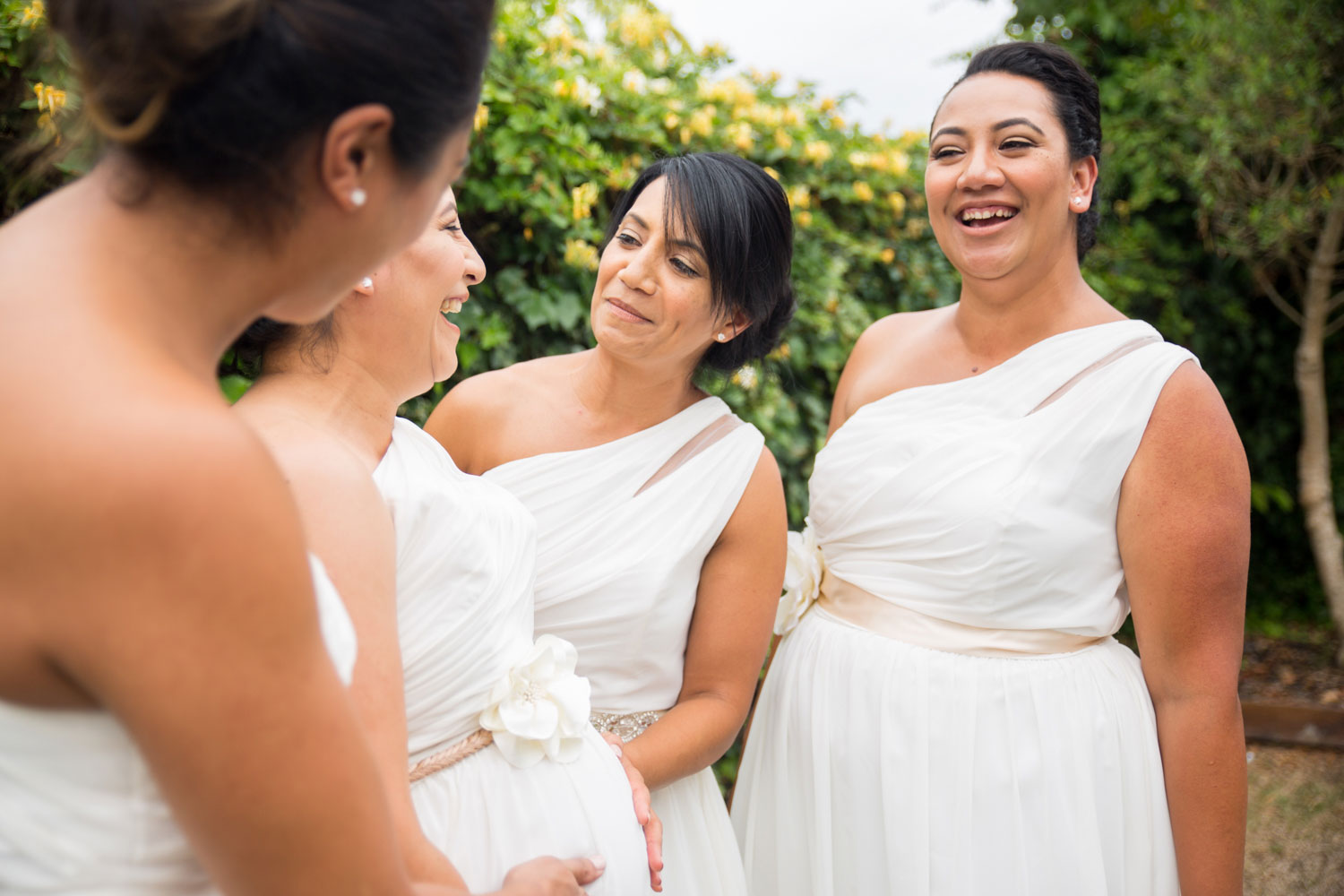 auckland wedding bridesmaids joking around