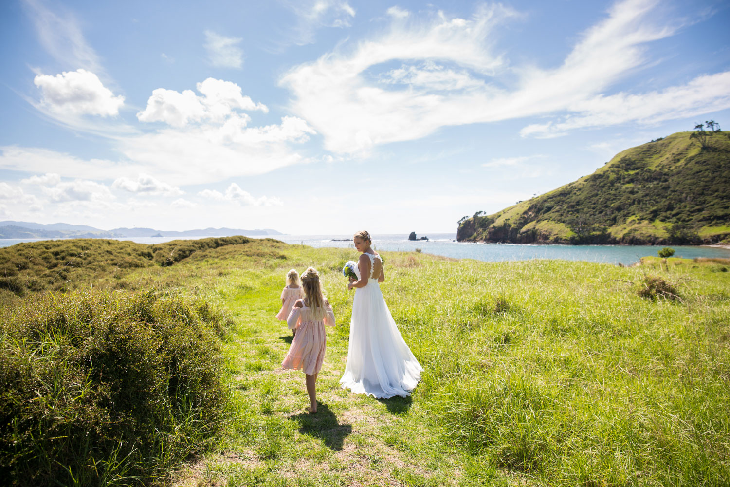 great barrier island bride and flowergirls