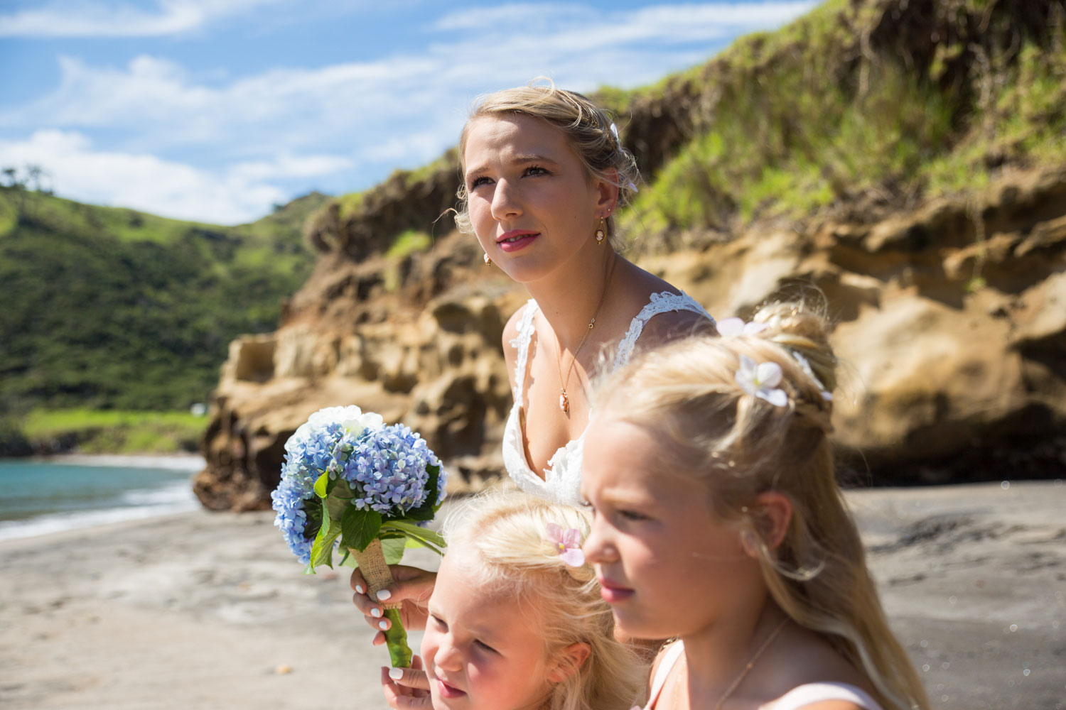 great barrier island bride looking on