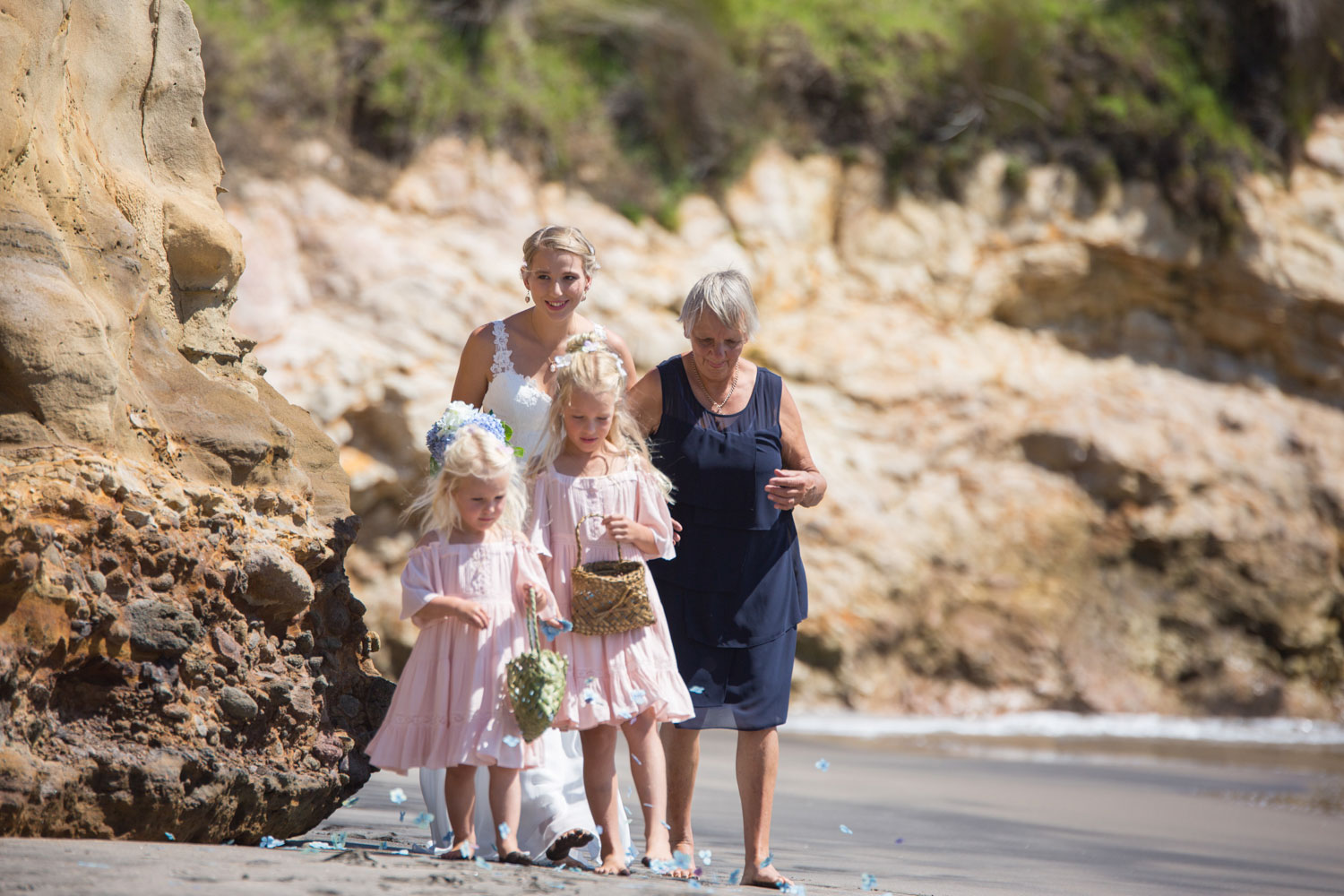 great barrier island bride walking down the aisle