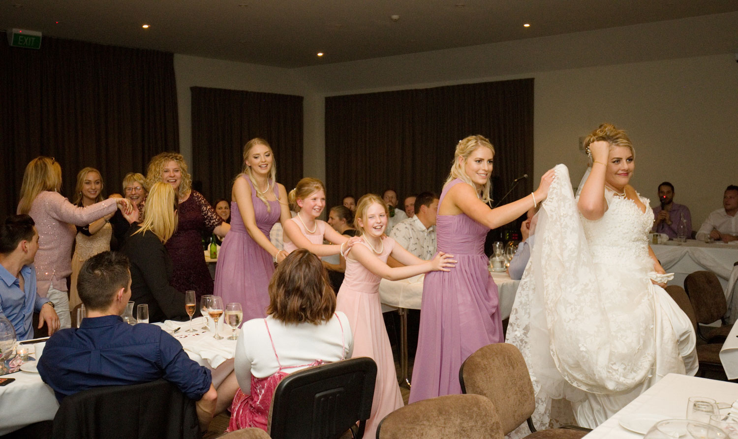 hamilton wedding bride and guests human train