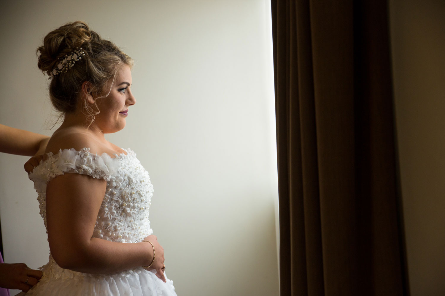 hamilton wedding bride looking outside