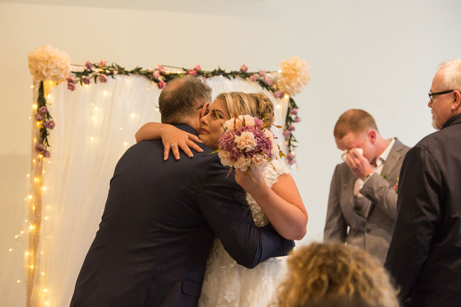 hamilton wedding bride kissing her father