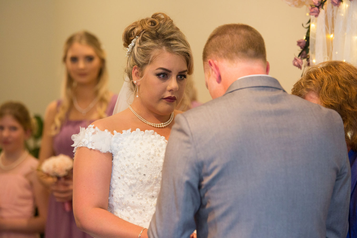 hamilton wedding bride looking at the groom