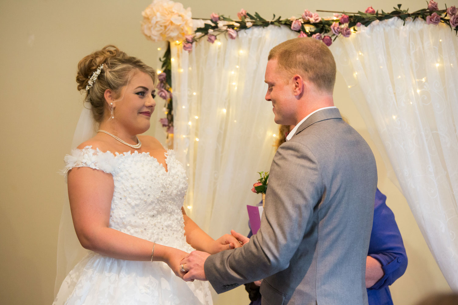 hamilton wedding bride and groom looking at each other