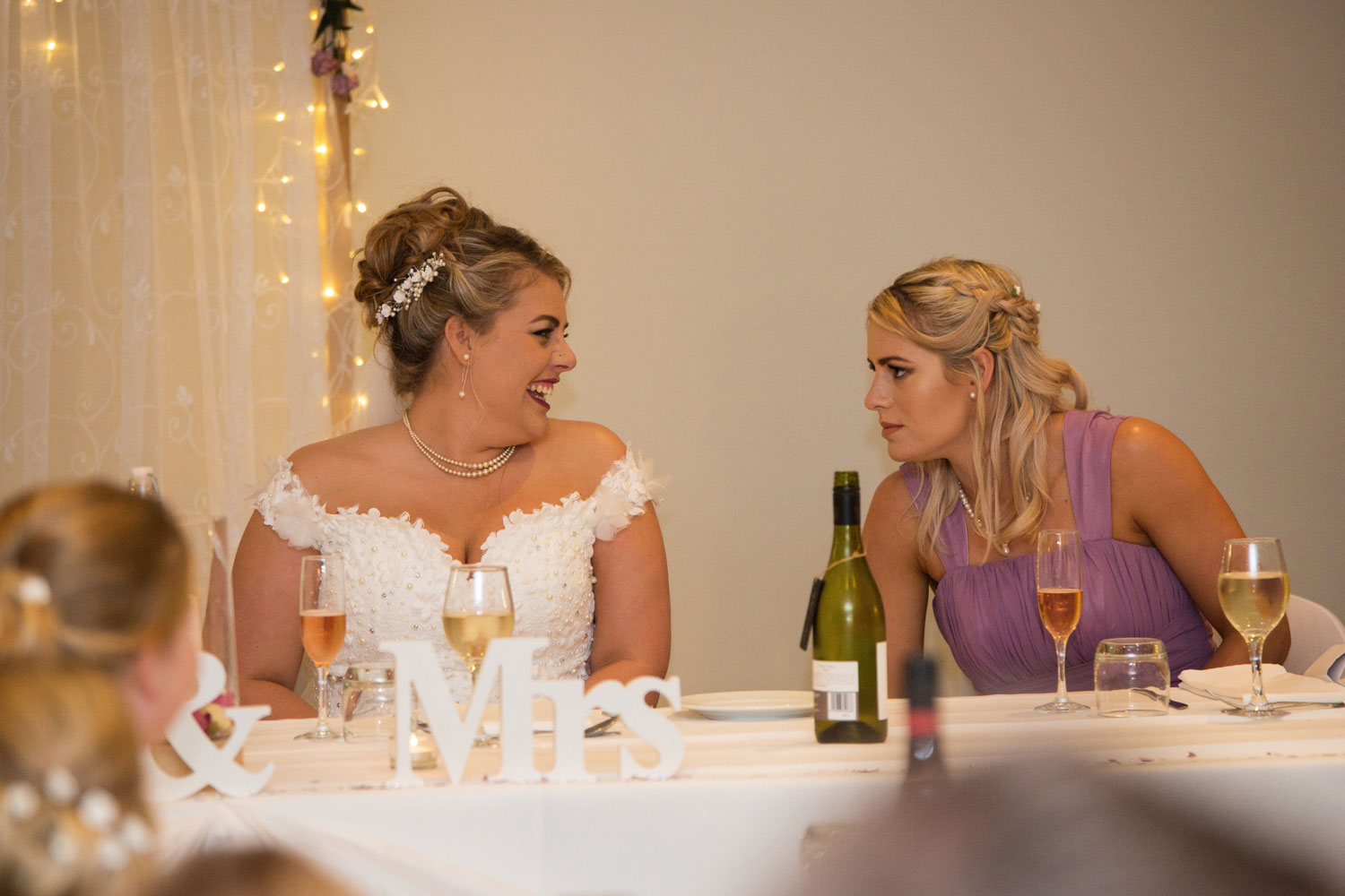 hamilton wedding bride and maid of honour talking