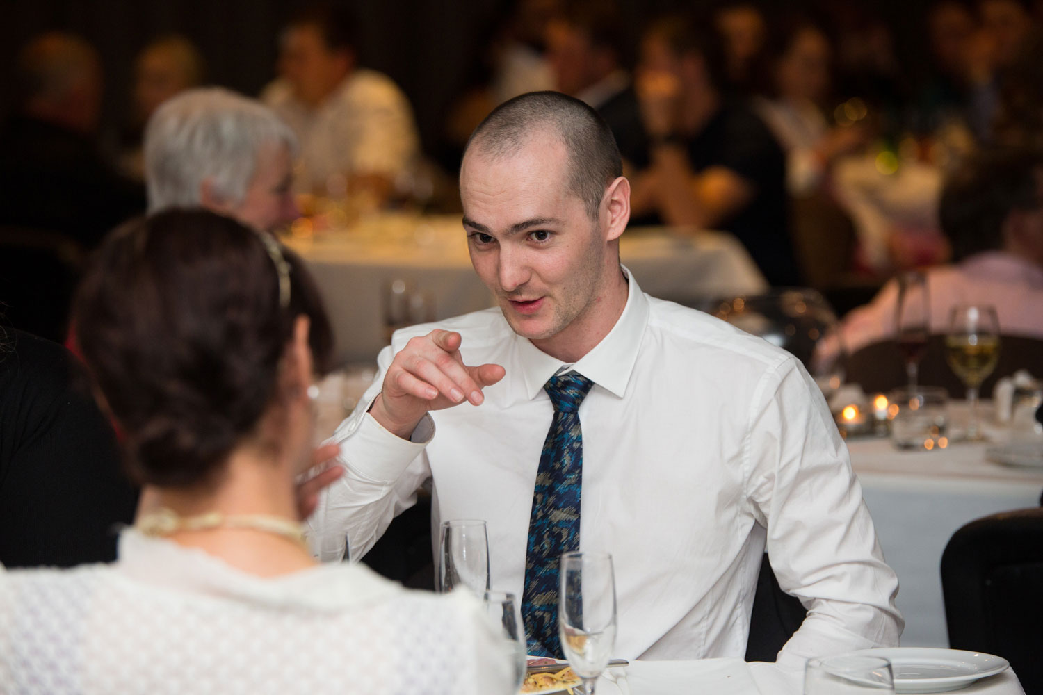 hamilton wedding guest having a talk