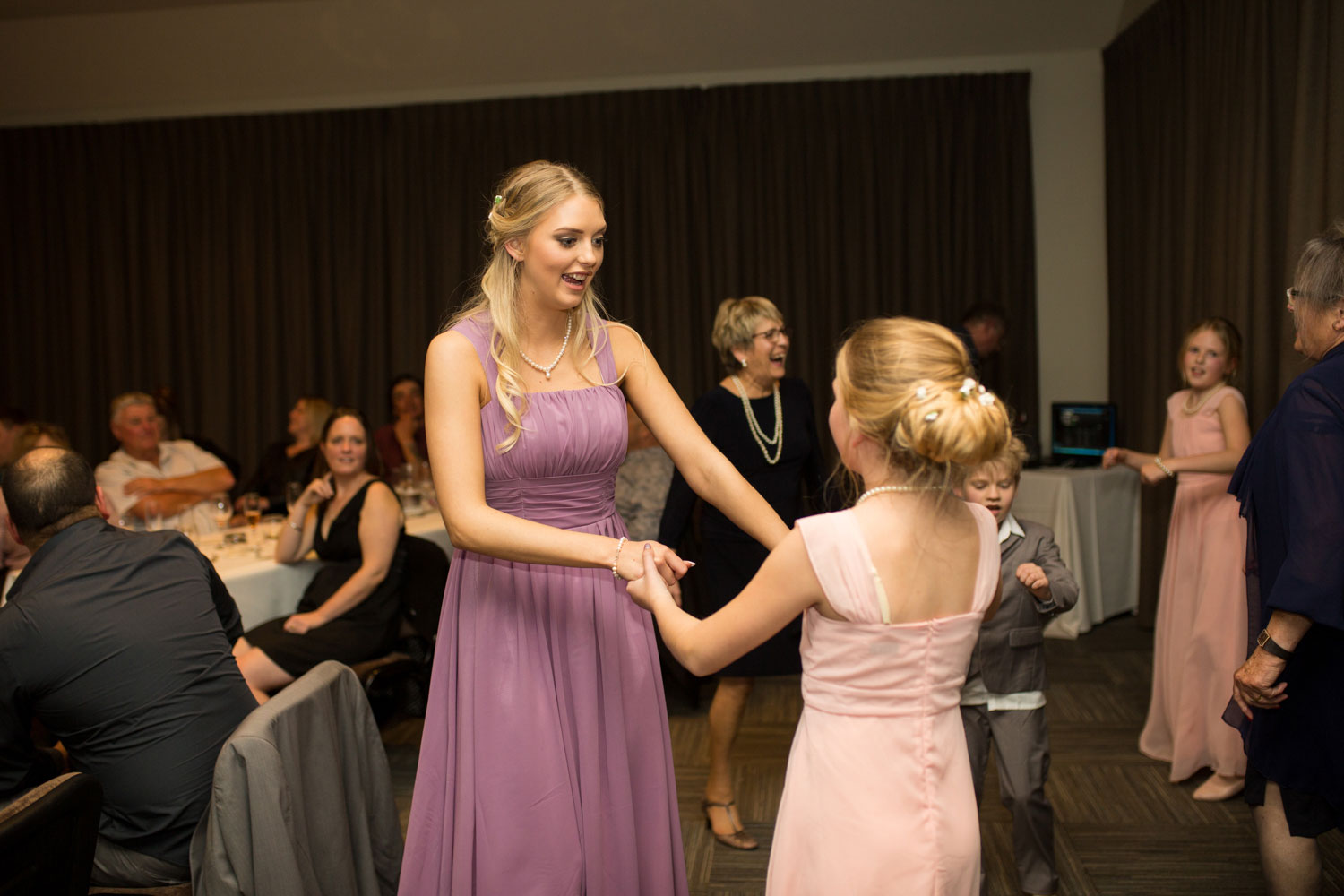 hamilton wedding bridesmaid and flowergirl dancing