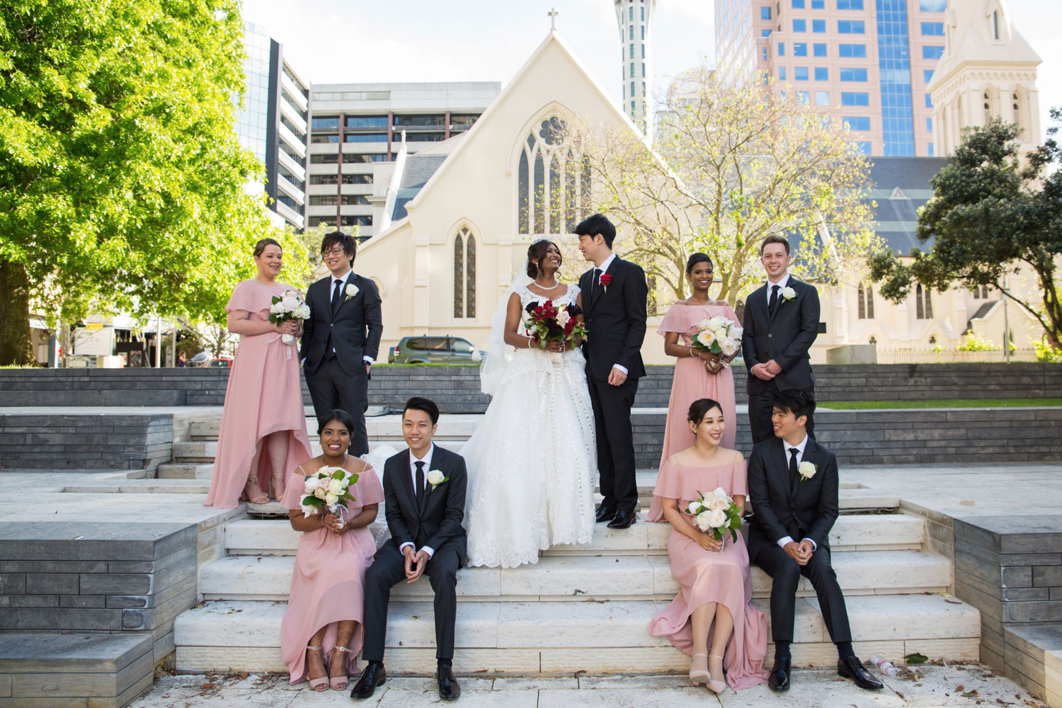 auckland wedding bridal party photo at st patricks cathedral