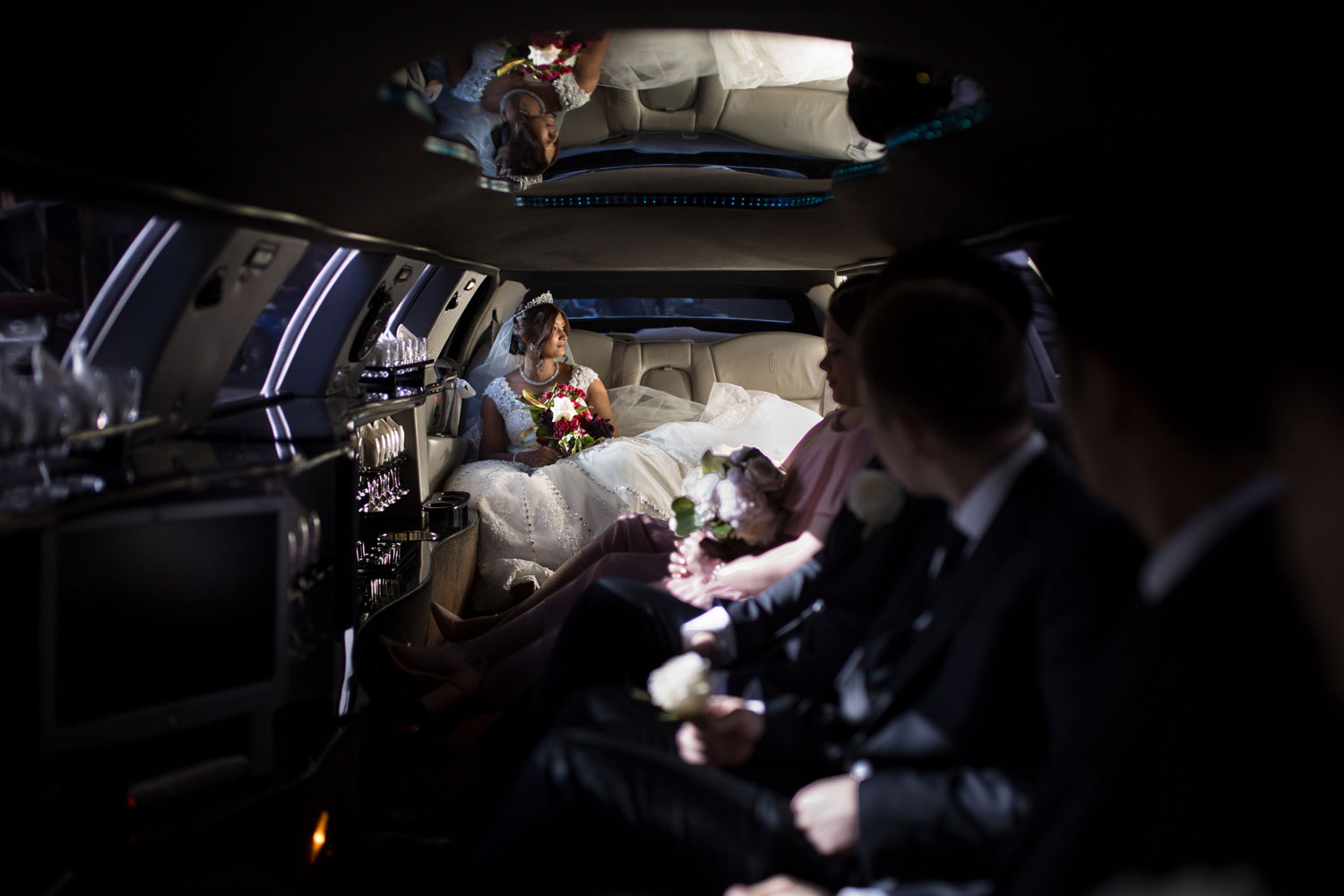 auckland wedding bride sitting in a limo