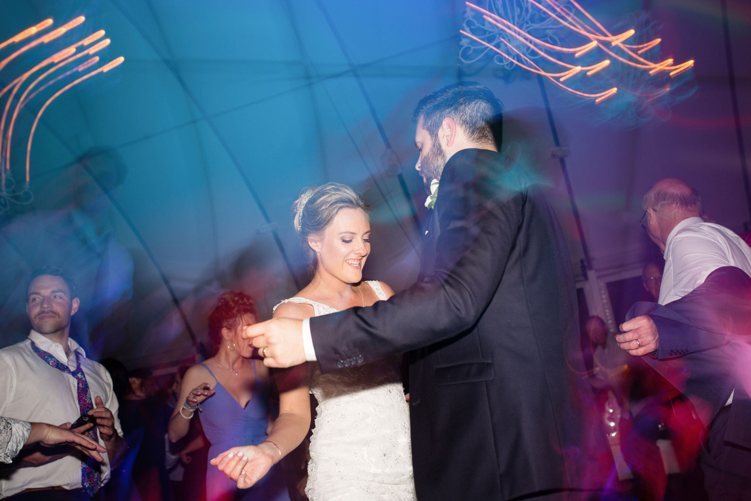 bride and groom partying