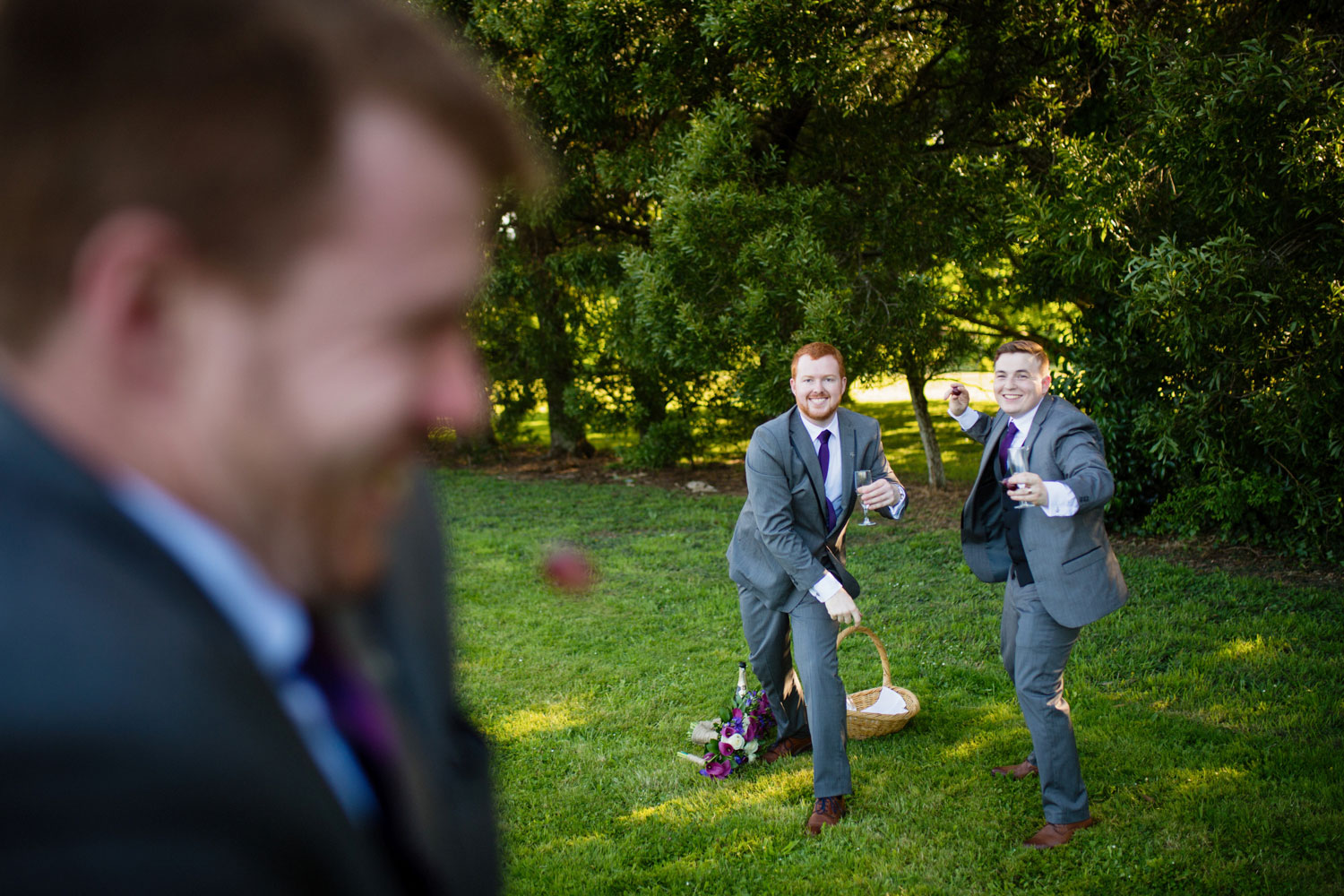 groomsmen playing