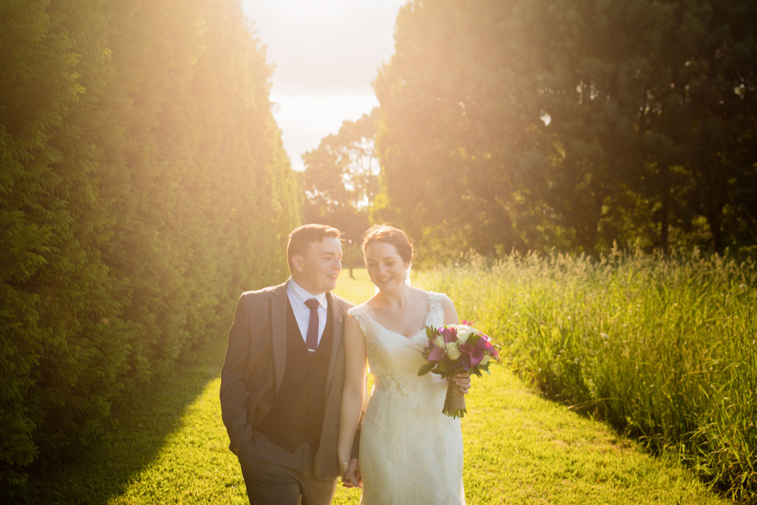 bride and groom walking