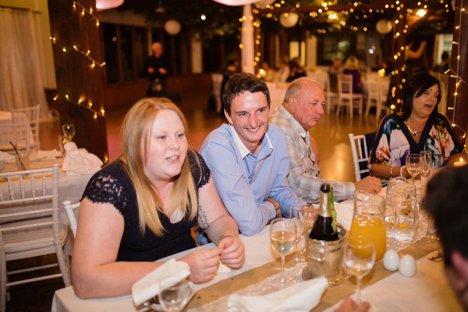 wedding guests talking