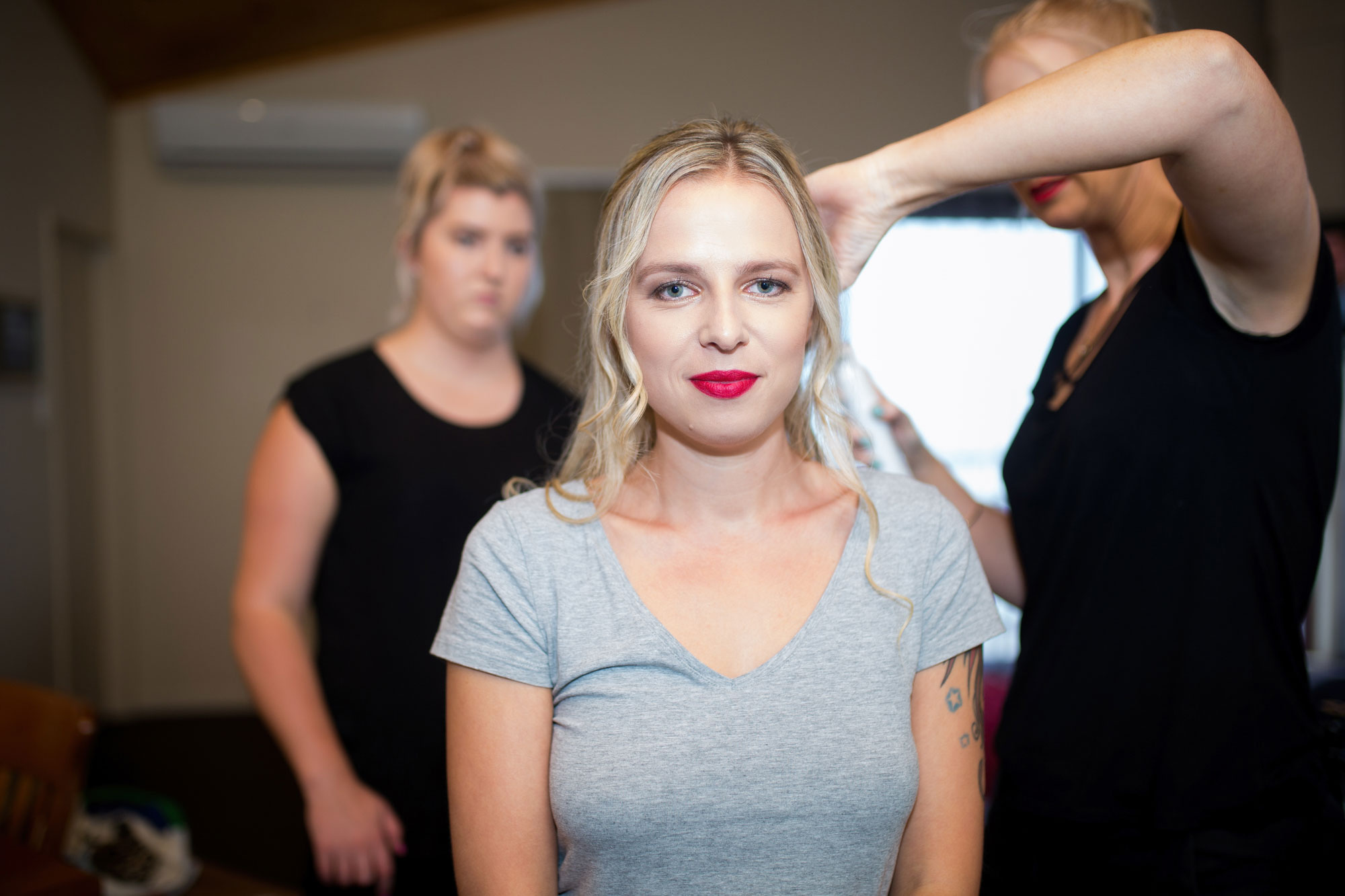 bride doing her hair