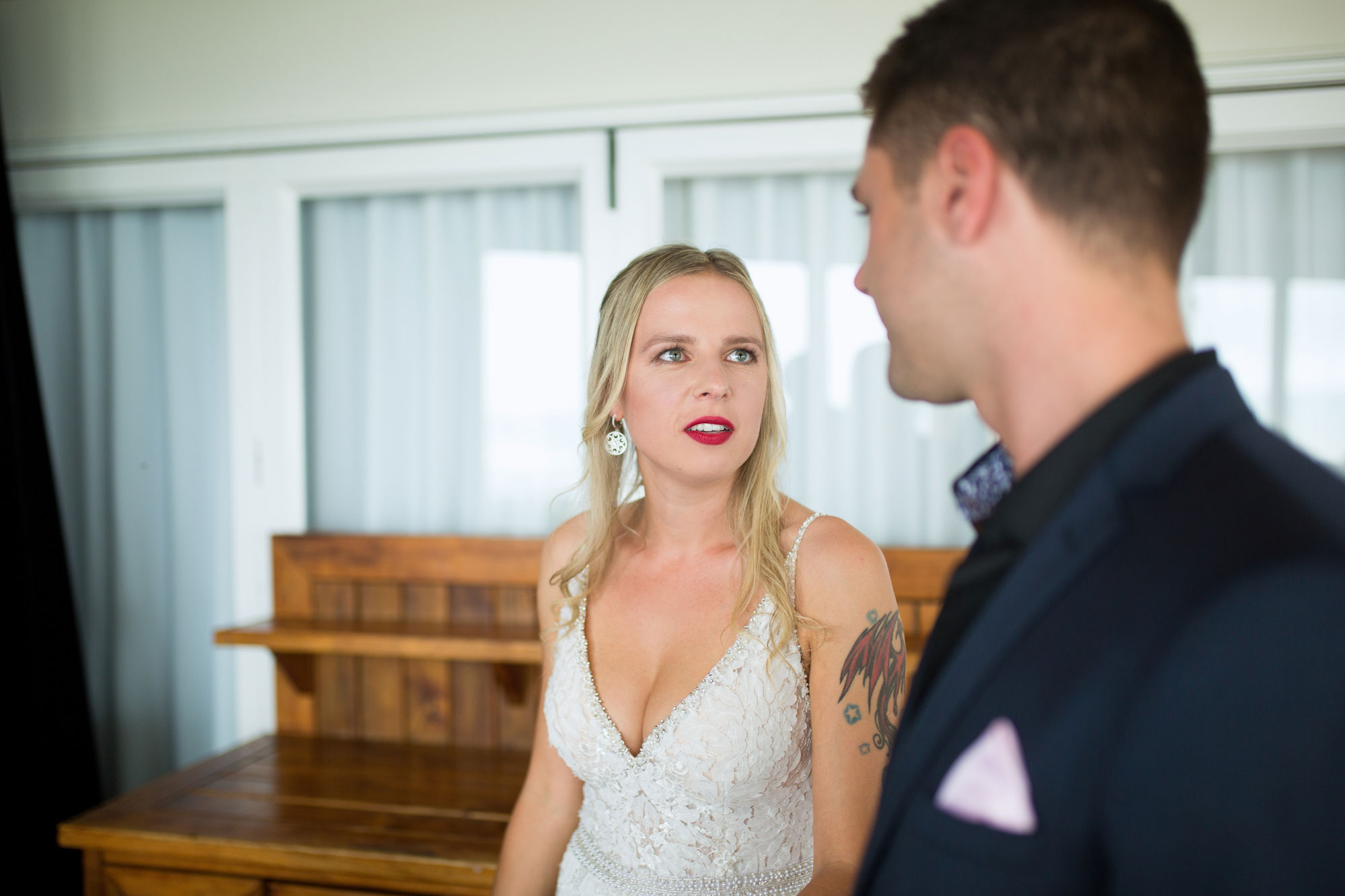 bride looking at the groom